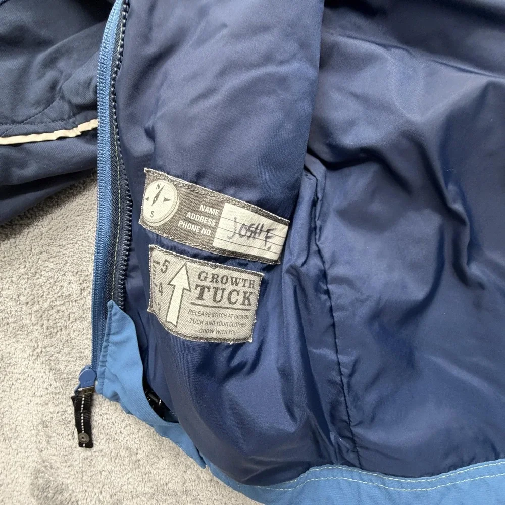 REI Jacket Boys XS 4/5 Blue Hooded Rain Coat Zip 100% Nylon Colorblock‎